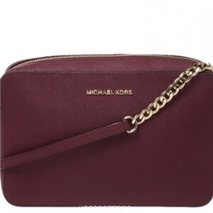 Michael Kors Burgundy Leather Jet Set Crossbody Bag Purse EUC